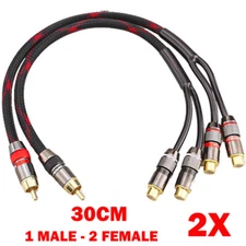 2x For RCA 1 Male to For RCA 2 Female Audio Speaker Adapter Y Splitter Cable 12"