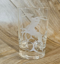 Vintage Federal Glass White Leaping Antelope Gazelle Small Juice Glass