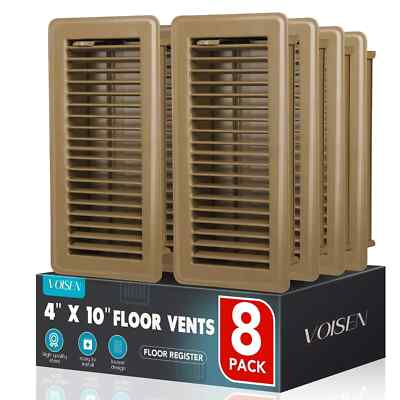 VOISEN Floor Register, 4'' x 10'' 8 Pack Floor Vents, Gold Steel Adjustable Air...
