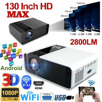 3D HDMI WiFi Wireless LED Projector Android BLuetooth 1080P Smart Home Theater