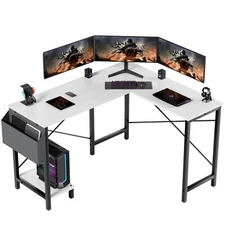 50" L Shaped Gaming Desk Home Office Computer Desk  Storage Bag White