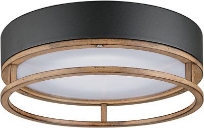 Ray 18.5W LED Flush Mount Ceiling Light, Matte Black & Faux Wood, 800 Lumens