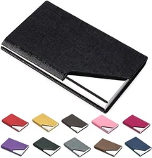 Women Men Pocket Business Card Case Steel Leather Credit ID Card Holder Wallet