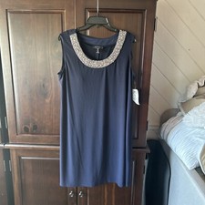 r m richards Navy Blue Strapless Beaded Collar Dress 16
