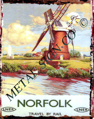 großes LNER NORFOLK RAILWAY Metall Wandschild Kunst Cafe Laden Bahnhof Plakette Werbung 