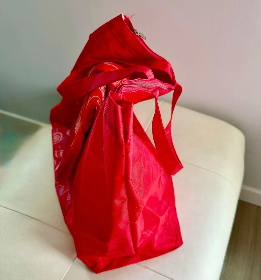 Juego de Bolso de Mano Plegable Rojo para Viaje, Playa y Algodón Sarong/Bufanda Foto 4 de 4