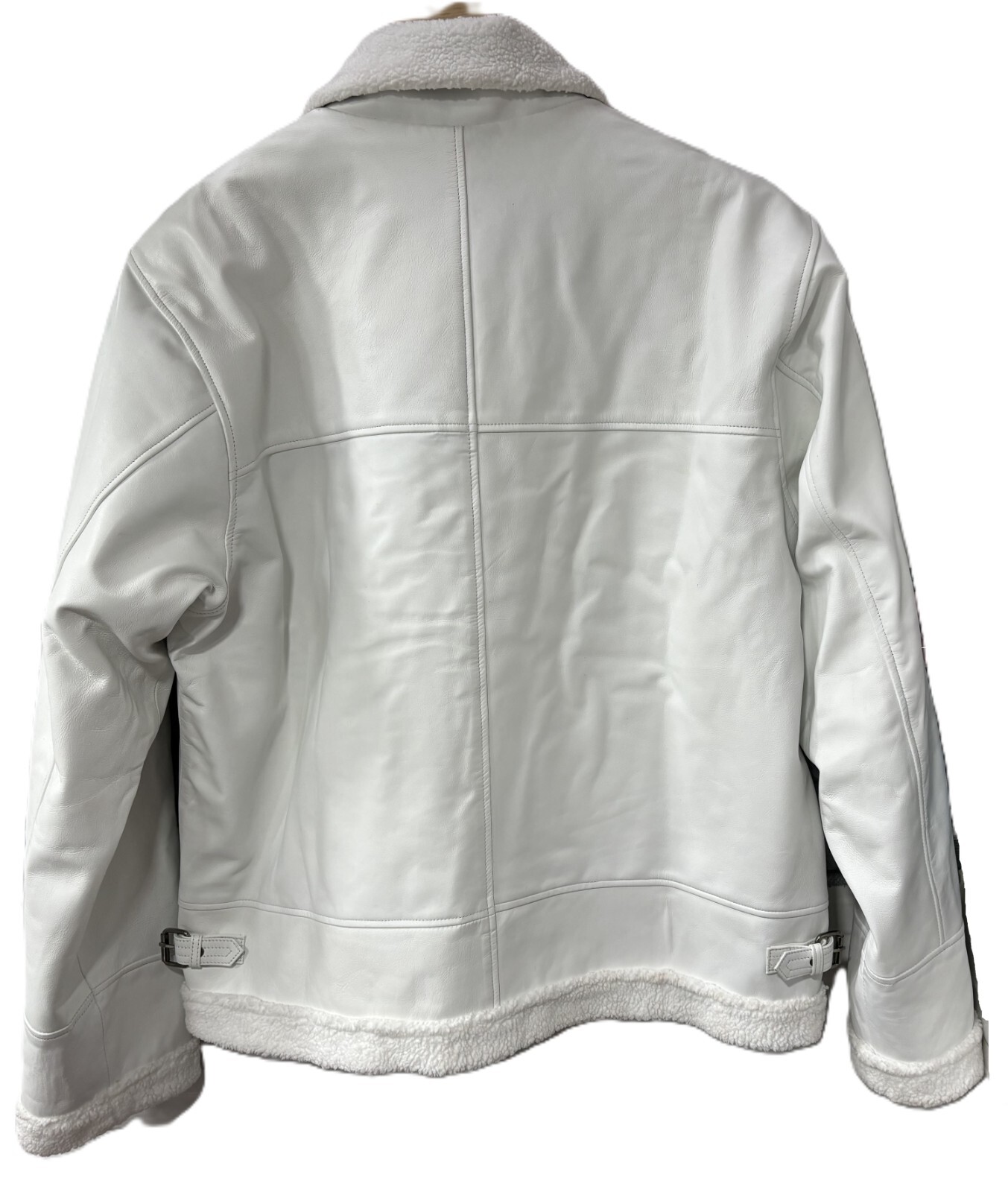 Men's RAF Aviator Faux Shearling Fur Coat 100percent Real Leather White Winter Jacket image 6