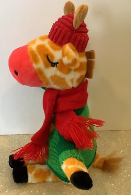 Make Believe Ideas Giraffe Green Sweater Red Scarf Sewn Eyes Holidays Christmas