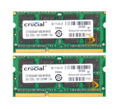 Crucial 8GB 16GB RAM PC3L-12800 DDR3 1600MHz NON-ECC SO-DIMM