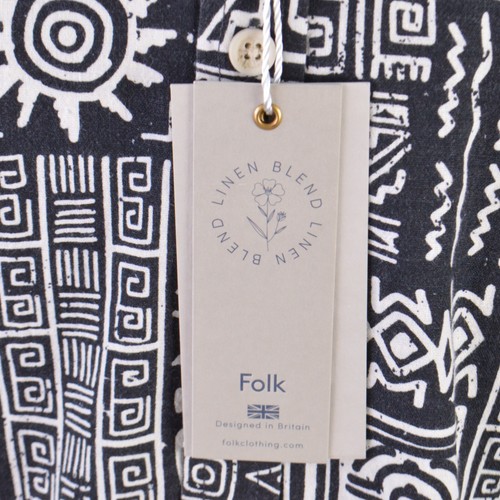NEW Folk Mens Shirt Large Black Off White Floral Cotton Linen Blend - Picture 3 of 8