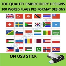 Welt L&auml;nderflaggen 100 PES Designs auf USB Bruder Maschine Stickdateien UK