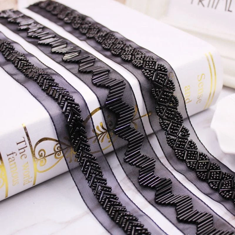 Black beaded cheap lace trim