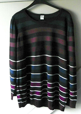 AproductZ Damen Pullover Rundhals schwarz m.Blockstreifen rot lila weiß Gr. 48