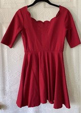 LuLu's Lipstick Valentines  red scalloped Stretch fit flare Skater mini dress XS