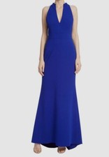 650 Badgley Mischka Women's Blue Sleeveless Halter Gown Dress Size 16