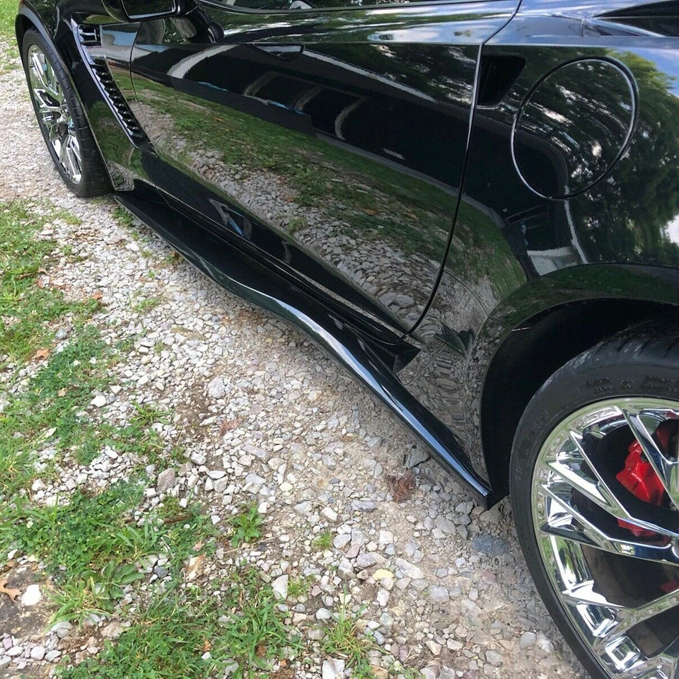 For 2014-19 Chevrolet Corvette C7 Side Skirt Z06 Style Rocker Panels Gloss Black - Image 4 of 4
