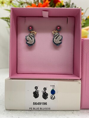 Swarovski Pop Swan Drop Earrings, Swan, Blue, Gold-Tone Plated