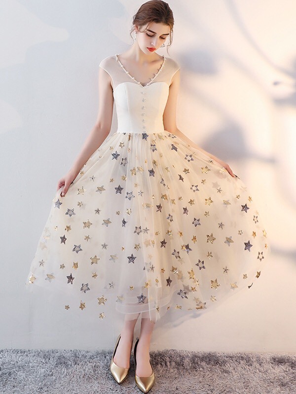 metisu lace dress Metisu Champagne Sequins Lace Dress