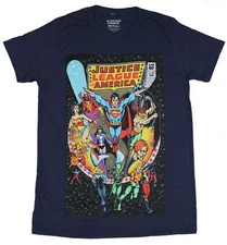 Justice League DC Adult New T-Shirt - George Perez Classic 216 Group Cover
