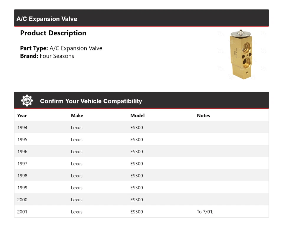 For 1994-2001 Lexus ES300 A/C Expansion Valve 4 Seasons 1995 1996 1997 1998 1999 - Image 2 of 4