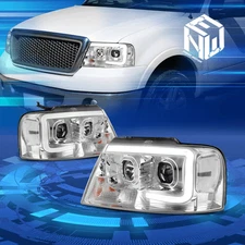 For 04-08 F150 Mark LT LED DRL Bar Projector Headlights Replacement Chrome/Clear