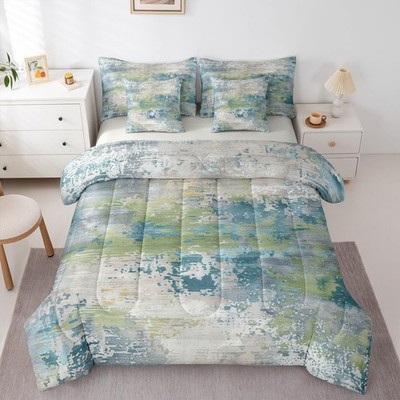 Watercolor Abstract Bed in a Bag Queen Comforter Set 7 Piece Teal Bedding