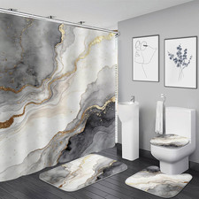 4 Pcs Gray and Gold Marble Shower Curtain Set Black and White Bathroom Sets with