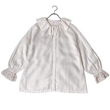 Nest Robe Big Collar Linen Blouse Shell Buttons Beige -From Japan