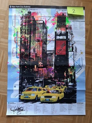 Art on Subway Map, TIMES SQUARE WITH YELLOW CAB, 82 cm x 60 cm*NEU*TOP*NEU*TOP*