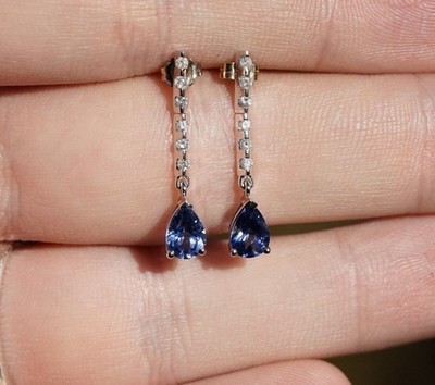 Women's Drop Earrings Pear Cut Simulated Blue Sapphire In 14k White Gold Plated