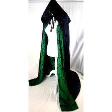 Vintage 2002 Ann Stokes Hooded Velvet Cloak Green Gothic Fantasy Cape