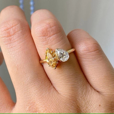 3Ct Marquise Lab-Created Citrine 14k Yellow Gold Plated Toi et Moi Proposal Ring