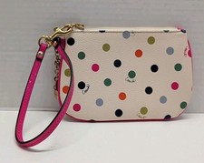 Coach Leather Multicolor Polka Dot Wallet Clutch Wristlet Gold Hardware 48339