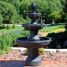 Flower Blossom Resin Outdoor 3-Tier Fountain - Black by Sunnydaze