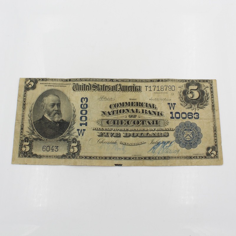 1902 $5 Commercial National Bank of Checotah OK United States Currency #C921-3