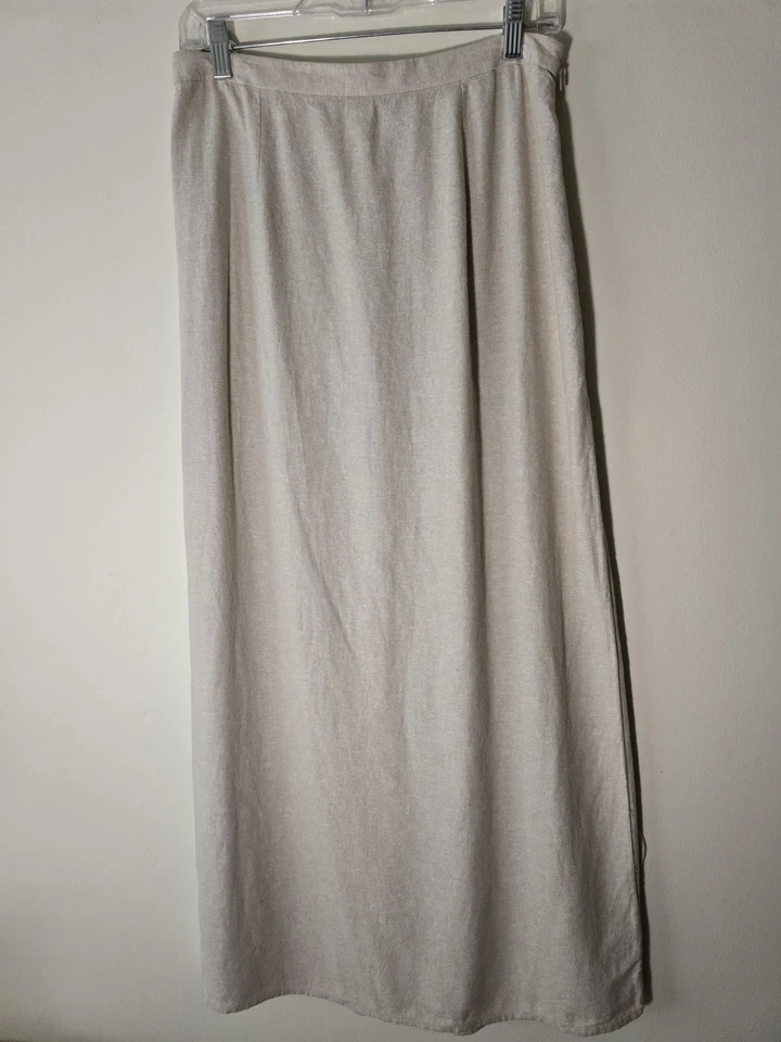 Maxi Falda Antigua Azul Marino Caqui Mezcla de Lino Nueva con Etiquetas Preppy Costera Atemporal Mínima Talla Med Foto 3 de 4