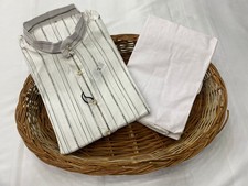 Pure Cotton Cream with Color Plain Traditional Ethnic Festival Mens Kurta