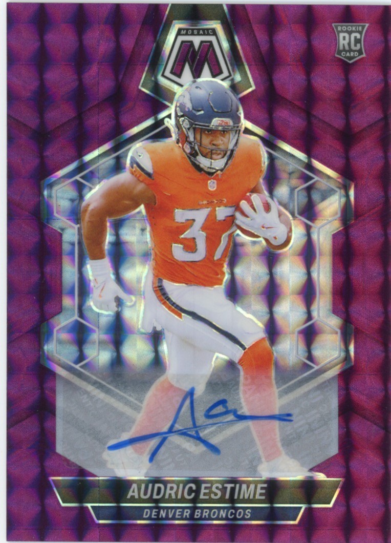 2024 Panini Mosaic #392 Audric Estime Rookie Autographs Mosaic Purple #/49