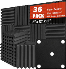 36 Paneles Espuma Acustica 2x12x12 Pulg Absorcion Ruido Pared Estudio Adhesivo