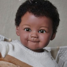 28inch Reborn Doll Finished Toddler Boy Black Skin Rooted Short Hair Cloth Body
