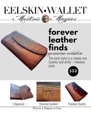 Womens Genuine Eel Skin Wallet Burgundy Trifold Organizer Exotic Leather Vintage