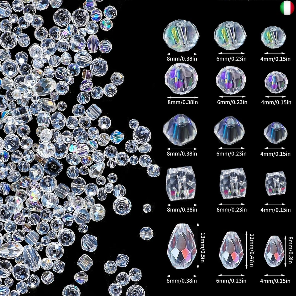 1100 Pezzi Perline di Vetro, 4/6/8mm Perline Cristallo Perline Sfaccettate - Immagine 2 di 4