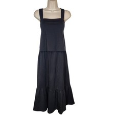 Black Tiered Cross Back Midi Knit Dress Size M Beachy Vacation Preppy Minimalist