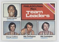 1975 Topps Team Leaders Fred Carter Doug Collins Billy Cunningham #129 HOF 6gt