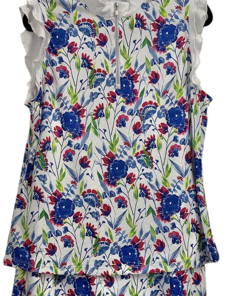 PGA Tour Women’s Golf Skirt Tank Top Matching Set Size XL Floral White Active
