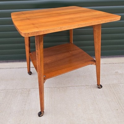Mid Century Holz Beistelltisch Wagen Getränkewagen Bar auf Rollen - Vintage