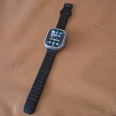 Apple Watch Ultra 49mm Titanium Case Black Silicone Band  Pristine Condition 