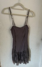 Intimately Free People Mini Slip Smocked Sides Lacy Size Small In Brown