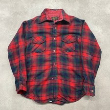 Kmart Shirt Mens Medium Vintage Wool Plaid Check Quilted Lined Button Up, Red