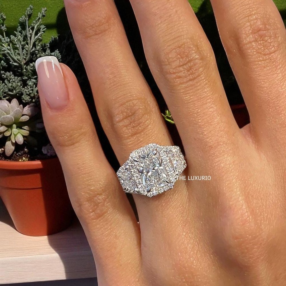 Diamond Ring Wedding Gold Lab Grown 14k White Radiant Cut IGI 4.23